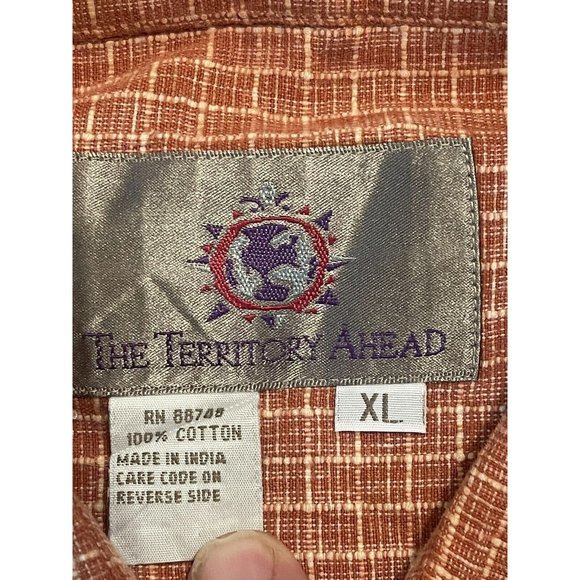 Territory Ahead Mens XL Orange Crosshatch Textured Long Sleeve Button Shirt - Picture 5 of 5
